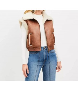 Crackle Faux Leather Shearling Pocket Vest