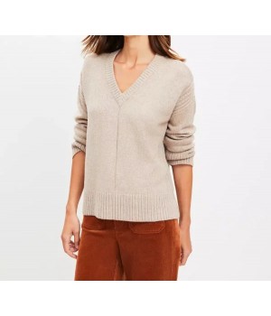 Rib Trim Wide Sleeve V-Neck Sweater