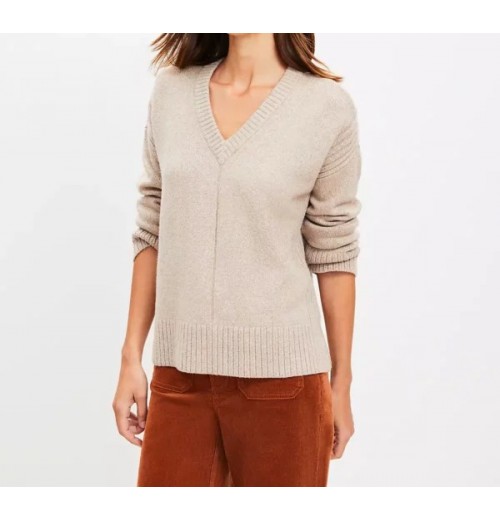 Rib Trim Wide Sleeve V-Neck Sweater