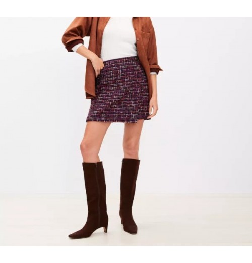 Tweed Button Trim Mini Wrap Skirt