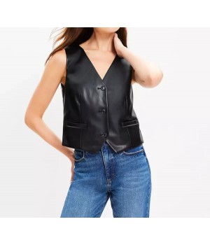 Faux Leather Pocket Vest