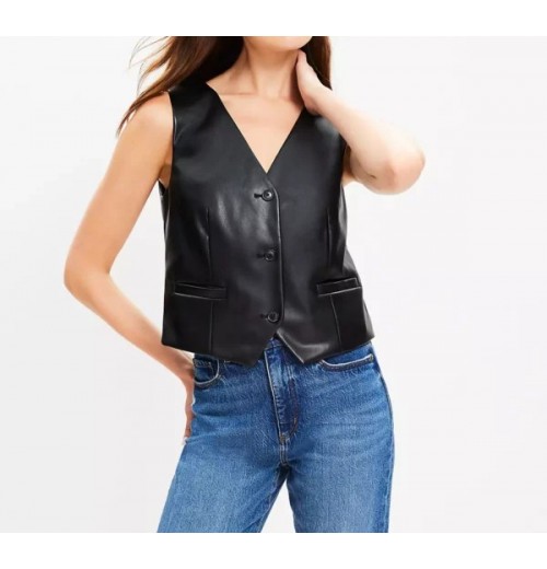 Faux Leather Pocket Vest