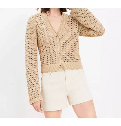 Chunky Mesh Stitch V-Neck Cardigan